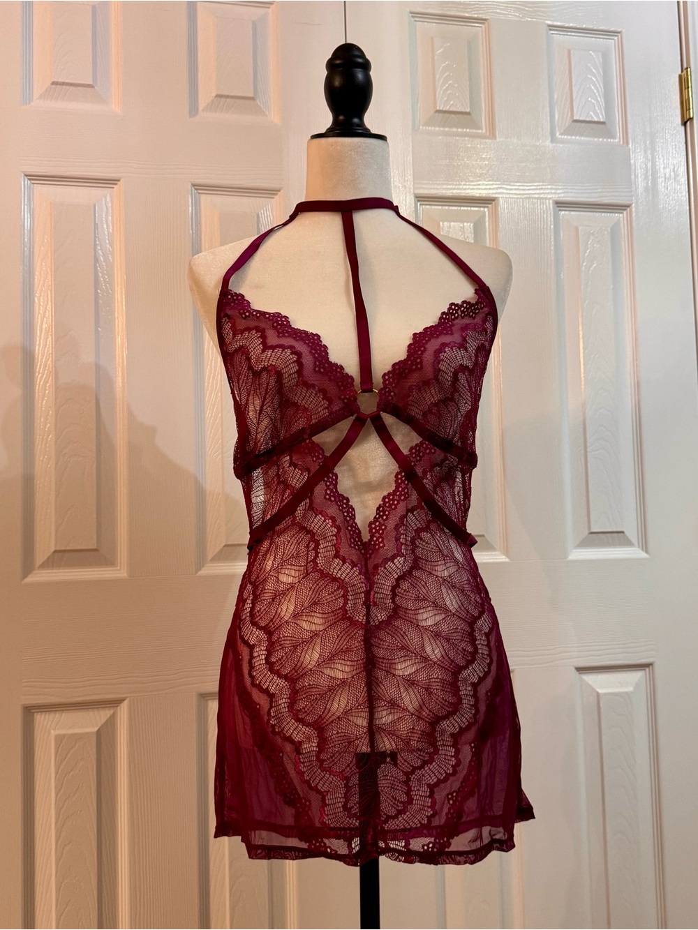 Dreamgirl Burgundy Lace Halter Chemise
